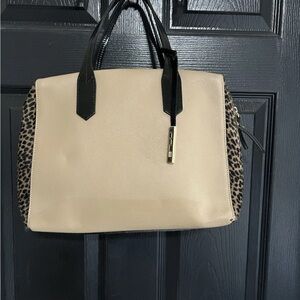 Elegant Cream Satchel with Leopard Sides